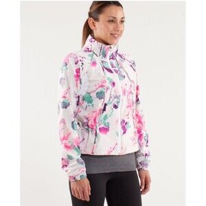 Lululemon 6 Travel To Track Jacket Blurred Blossoms White Zip Up vented running